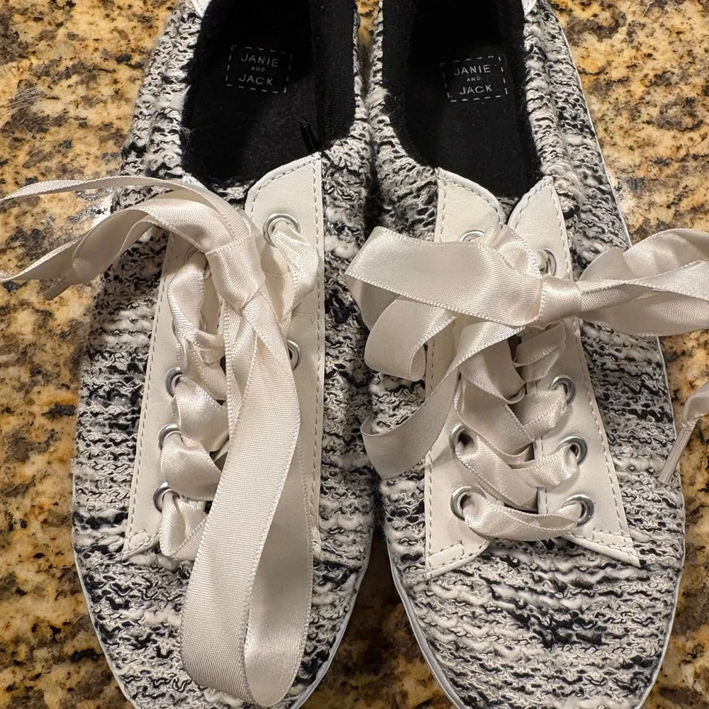 Janie and Jack Black and White Kids Sneakers - Picture 2 of 6